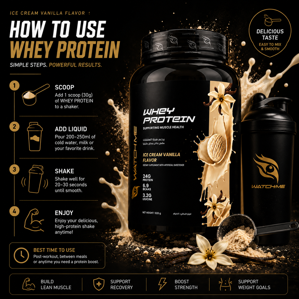 Watchme Whey Protein Ice Cream Vanilla flavor scoop and packaging